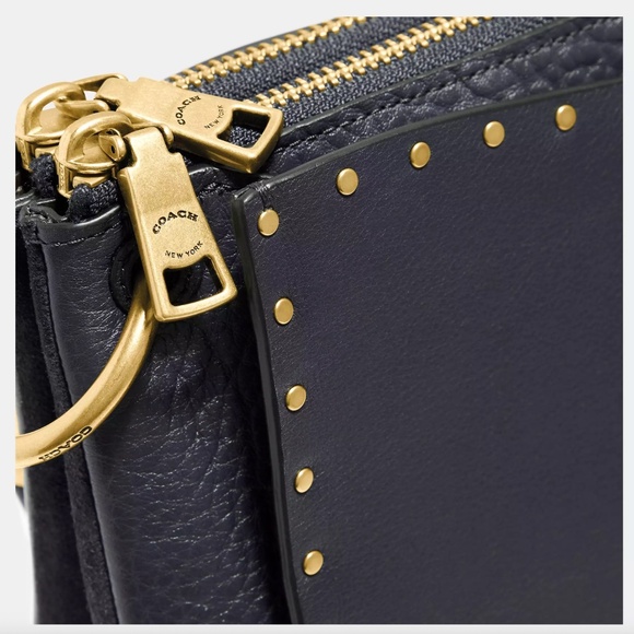COACH Leather Dreamer Shoulder Bag With Brass Rivets - Navy & Gold - Picture 4 of 16